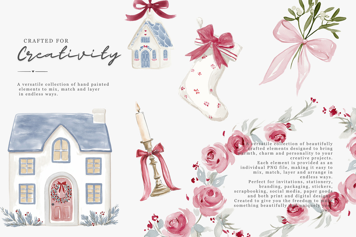 Grandmillennial Christmas Clipart, a Decorative Illustration by Patishop Art (Photo 9 of 14)