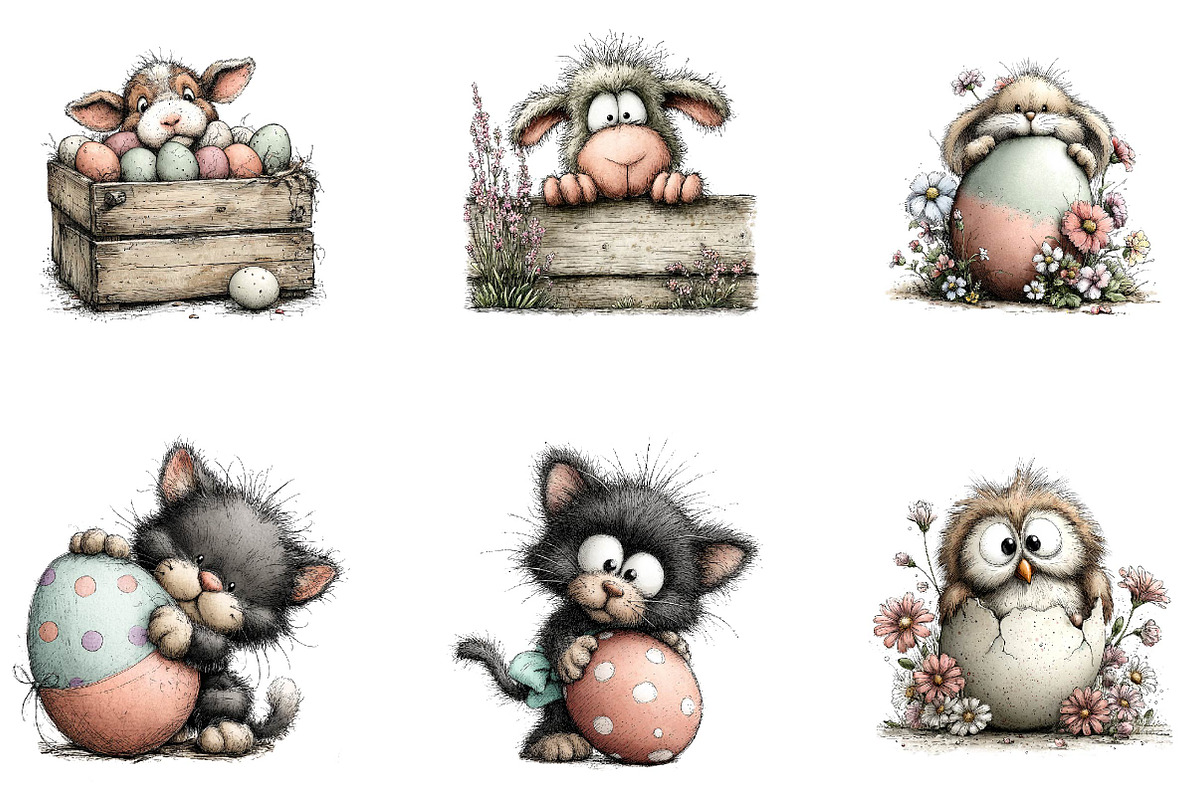 Cute peeking Easter animals clipart, an Illustration by CreationArt (Photo 6 of 7)