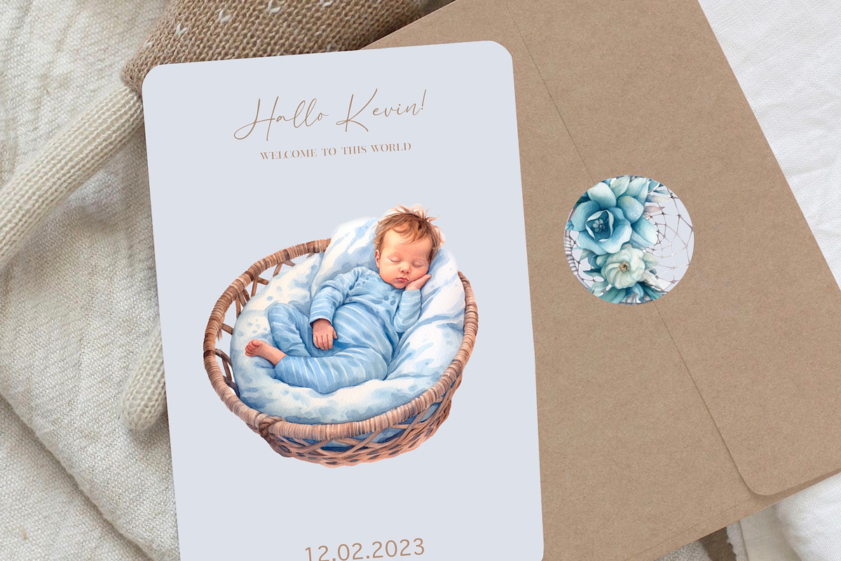 Blue dreams, Boho watercolor clipart, an Illustration by Hello My Print (Photo 7 of 10)