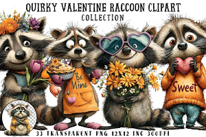 Quirky Valentine Raccoon Clipart, an Illustration by OK Design