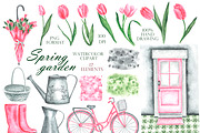 Pink tulips watercolor set. Flowers, an Illustration by SabinaWatercolorArt (Thumbnail 2 of 14)