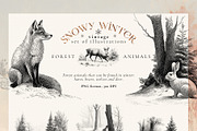 Snowy Winter - vintage illustrations, a Seasonal Illustration by Pamyatka Shop (Thumbnail 4 of 17)