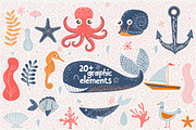 Marine - clipart & lettering, an Animal Illustration by DruZhi Art (Thumbnail 2 of 10)