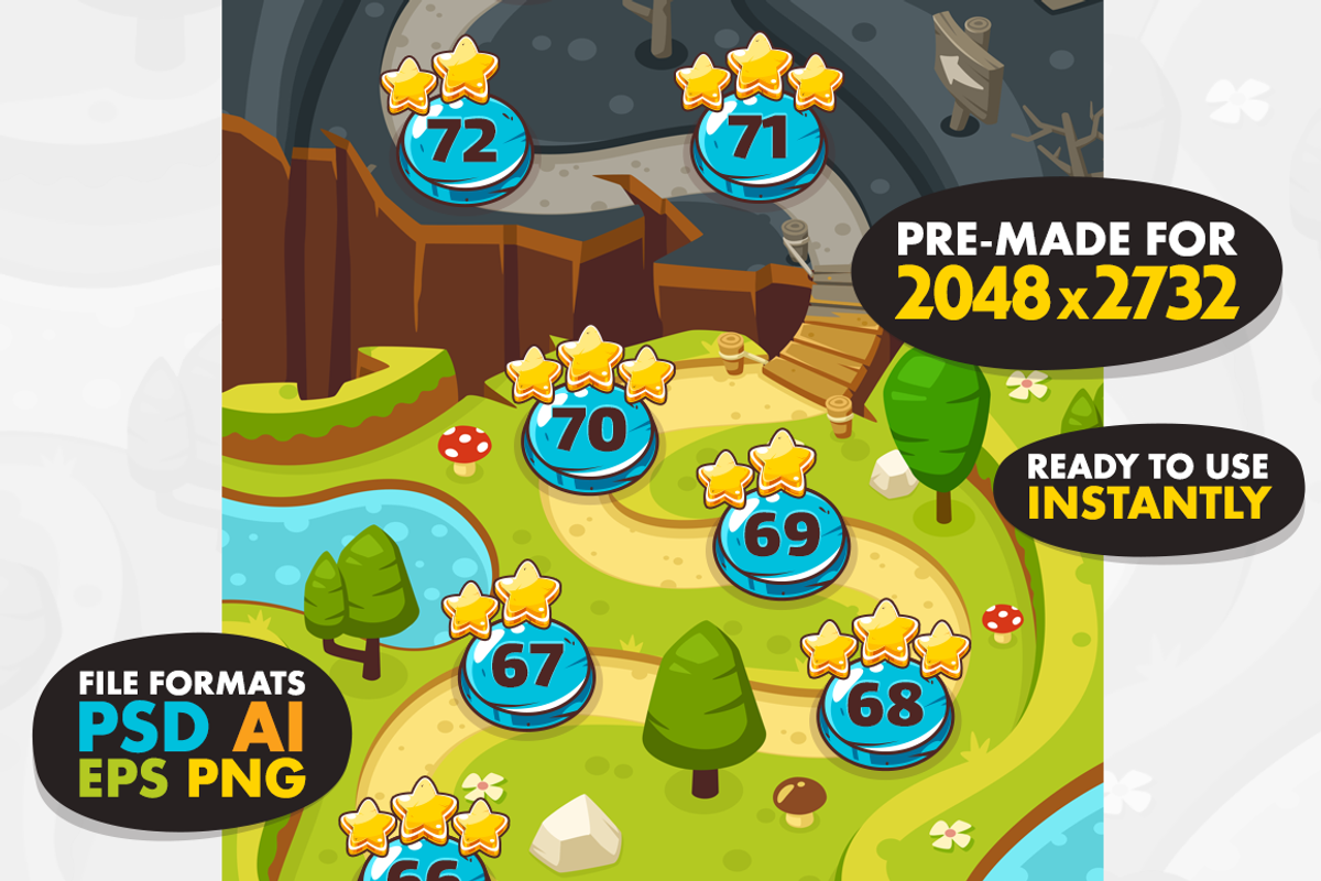 Game Level Map with 4 Worlds, an Illustration by wowu (Photo 4 of 6)