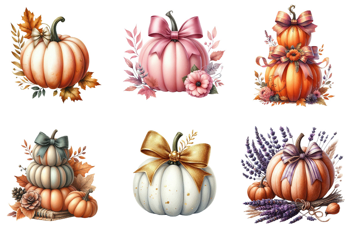 Autumn Pumpkin and Bow Clipart, an Illustration by DreamArtGraphic (Photo 5 of 7)