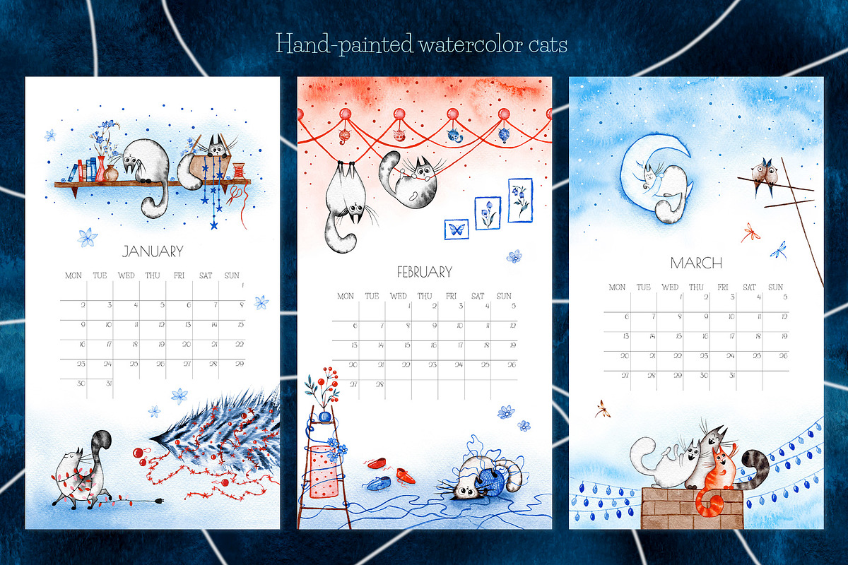 Watercolor Cat Calendar 2023, an Animal Illustration by BetterCallLiubka (Photo 2 of 5)