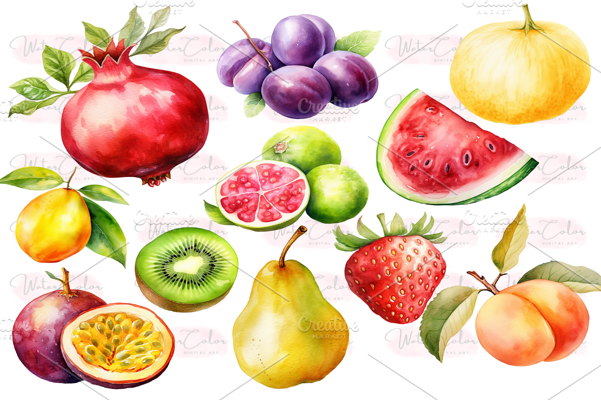 Sweet Fruits Collection Clipart, a Food Illustration by Watercolor Digital (Photo 3 of 8)