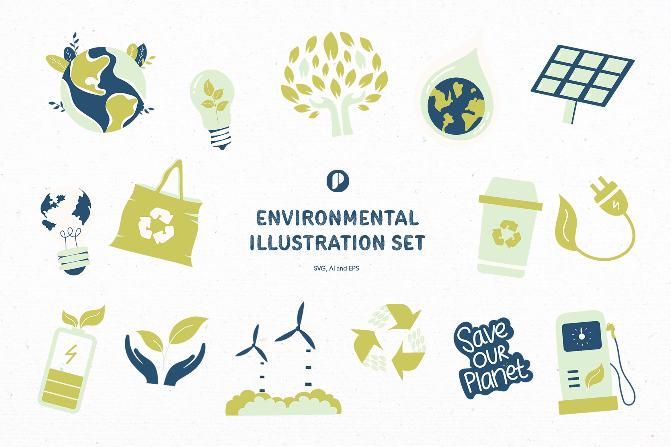 Green environmental illustration set, an Illustration by peterdraw ...