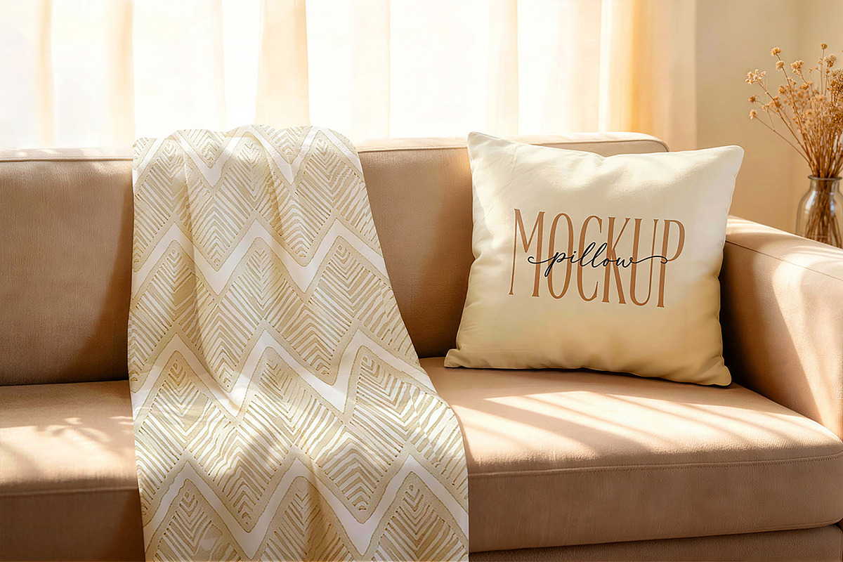 Sofa Pillow Blanket Mockup, a Product Mockup by Pitchlook.Studio (Photo 2 of 4)