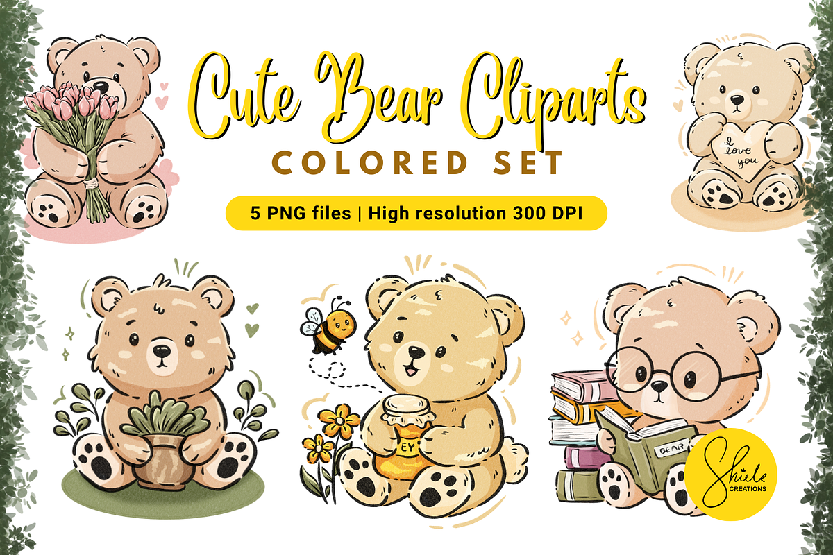 Cute Bear Cliparts - Colored Set, an Object Graphic by shielscreations (Photo 1 of 3)