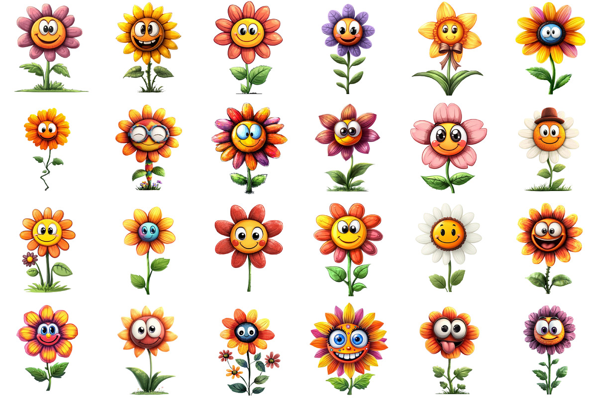 Watercolor Funny Flowers Clipart, an Illustration by designcity5 (Photo 2 of 5)