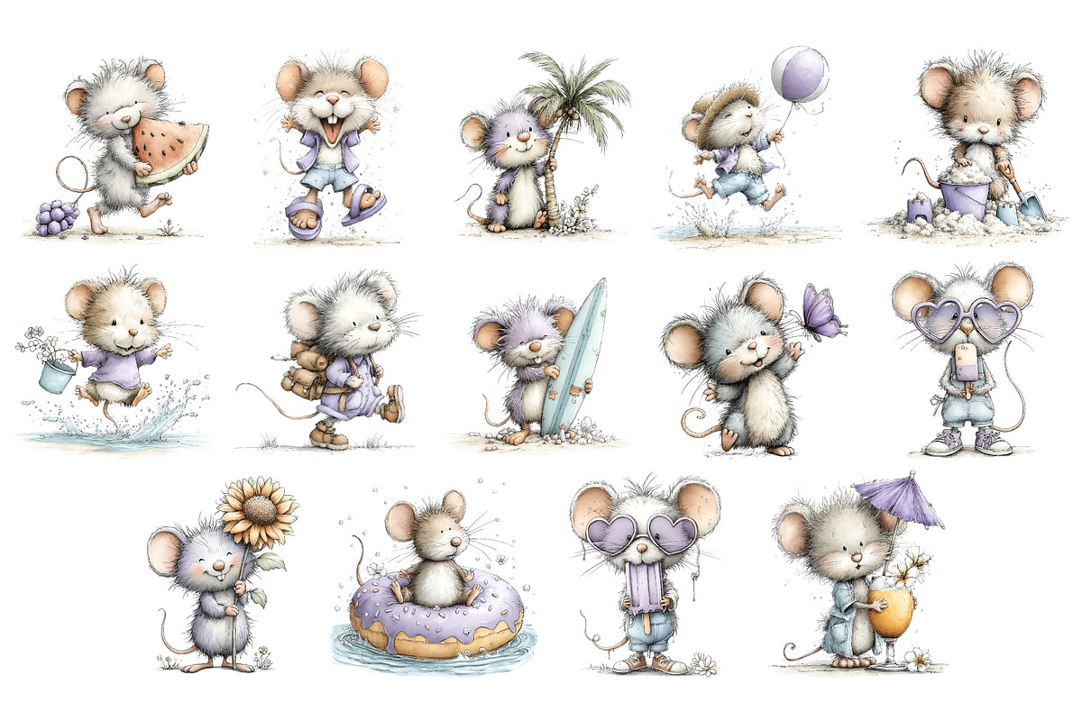 Summer Mouse PNG Clipart Bundle, a Seasonal Illustration by Nicolle's Colorful Art (Photo 4 of 4)