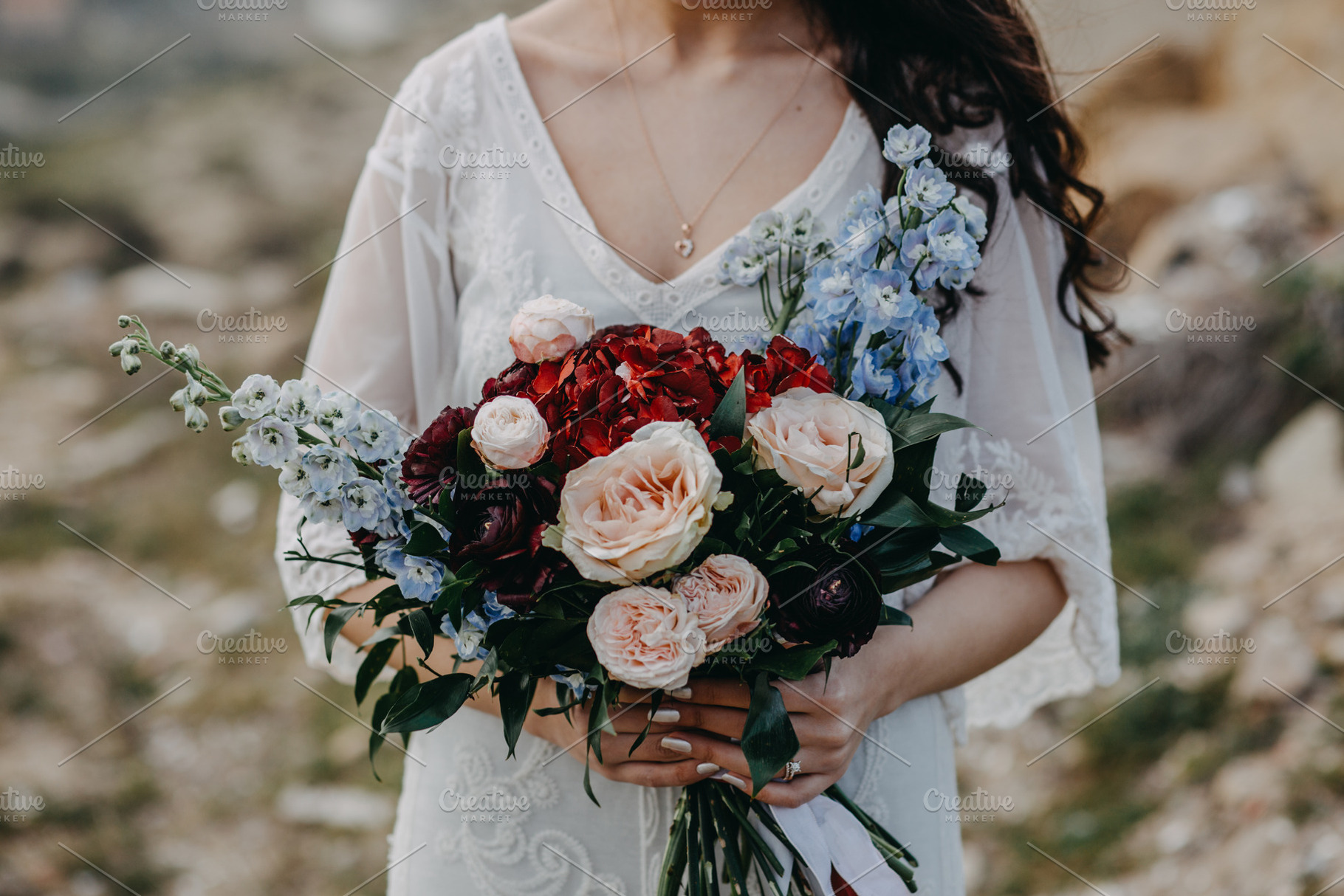 Girl with a bouquet stock photo containing bouquet and flowers, a Nature Photo by Fargana