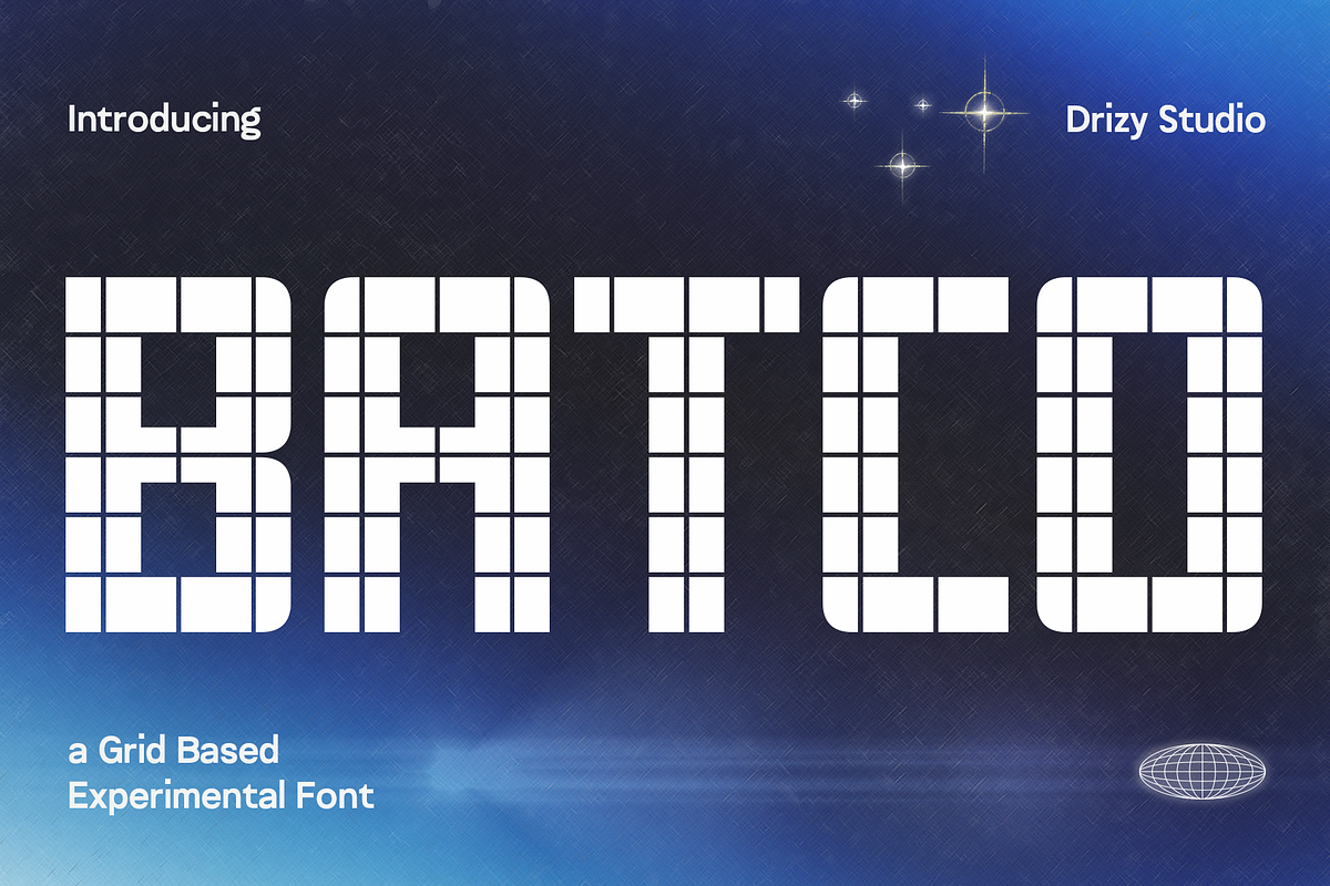 Batco – Grid Based Experimental Font, a Font by Drizy (Photo 1 of 8)