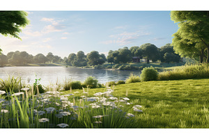 green garden grass lush sun ai, a Nature Photo by pikepicture