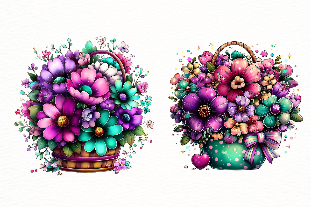 spring floral basket clipart, an Illustration by Designworld (Photo 4 of 6)