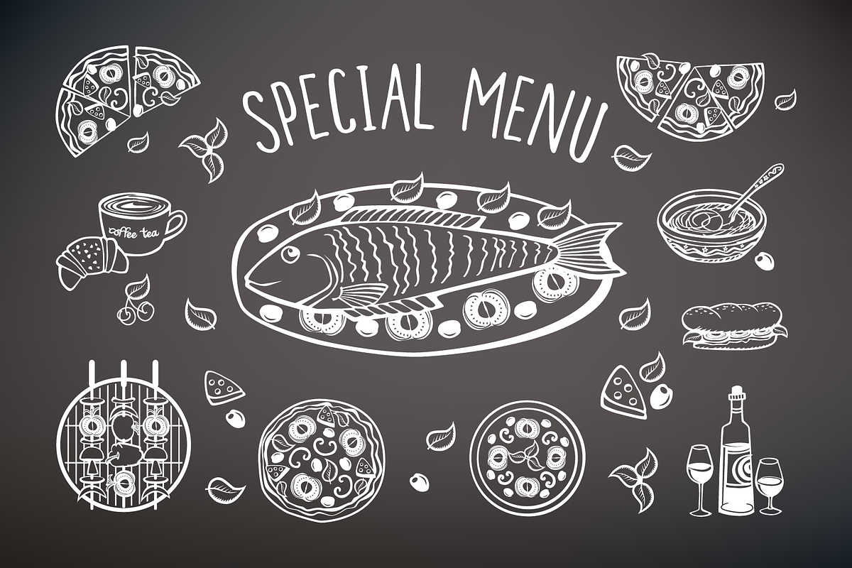 Hand drawn food elements., an Object Graphic by Tkoko vectors & patterns (Photo 2 of 12)