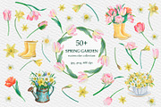 Spring Garden Watercolor Elements, an Object Illustration by SunnJaneArt (Thumbnail 1 of 10)