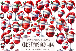 Christmas Red Wine Clipart, an Illustration by OK Design