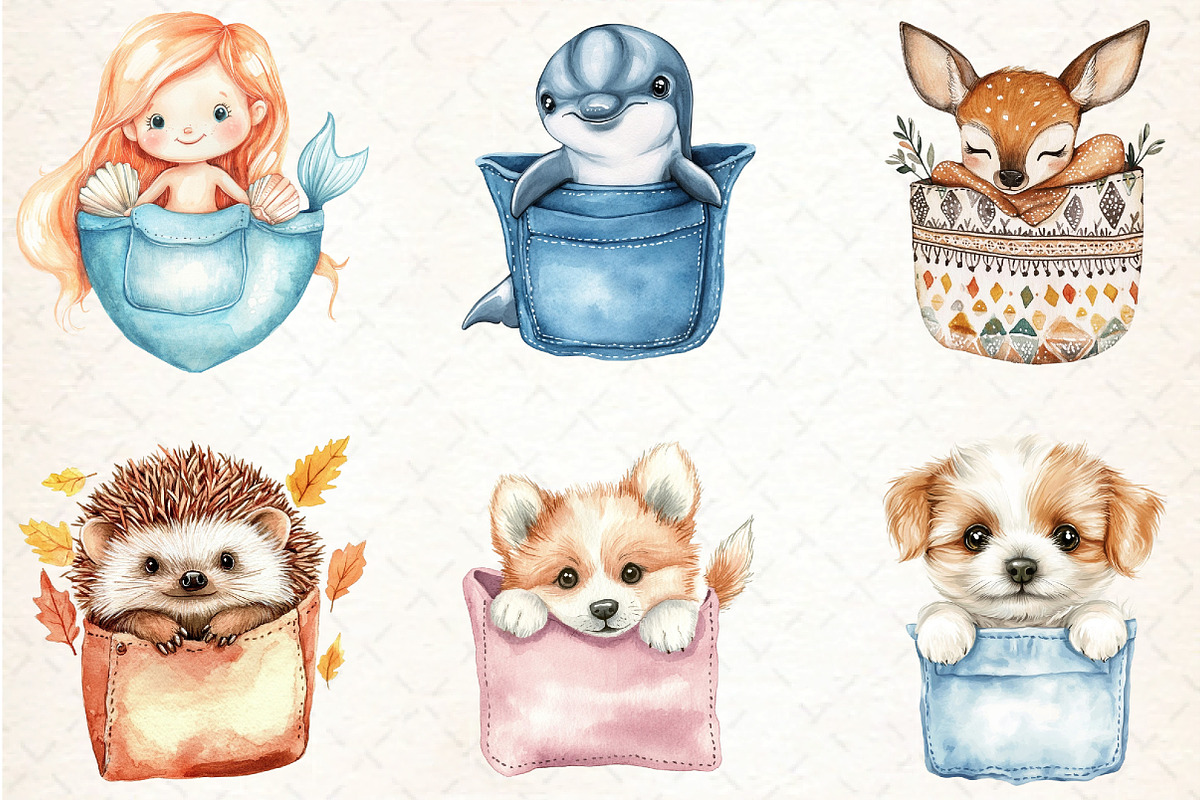 Peeking Cute Animals Pocket Clipart, an Illustration by DreamCafeArt (Photo 2 of 5)