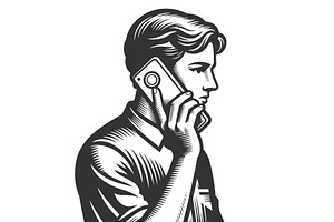 Young Man Talking on Smartphone in, a Person Illustration by AlexArt