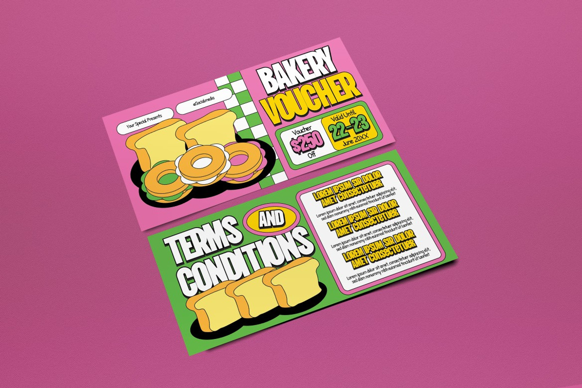 Pink Green Bakery Sale Voucher, a Card Template by graphicook (Photo 2 of 3)