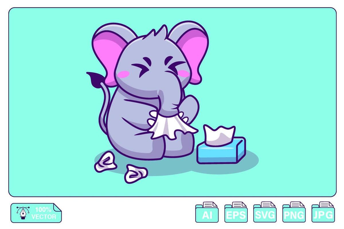 Cute Elephant Flu Cartoon, an Animal Illustration by Artstorystudio (Photo 1 of 3)