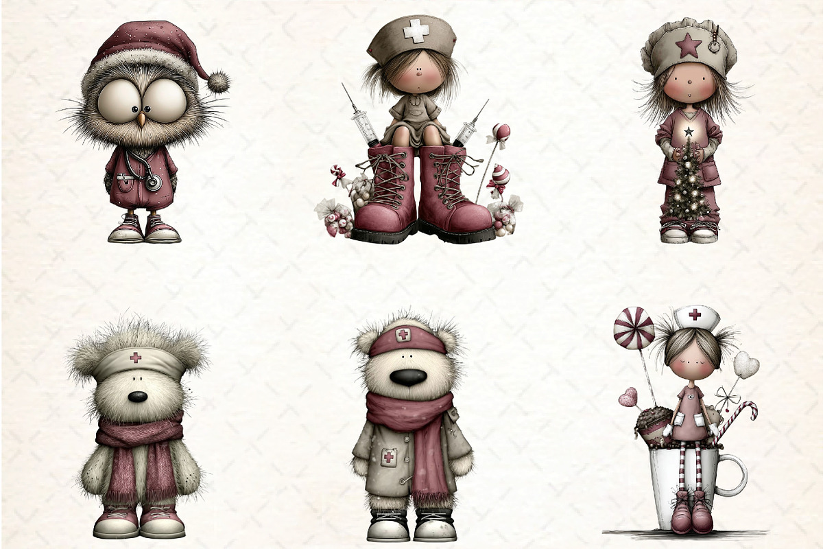 Whimsical Nurse Christmas Clipart, an Illustration by DreamCafeArt (Photo 7 of 8)