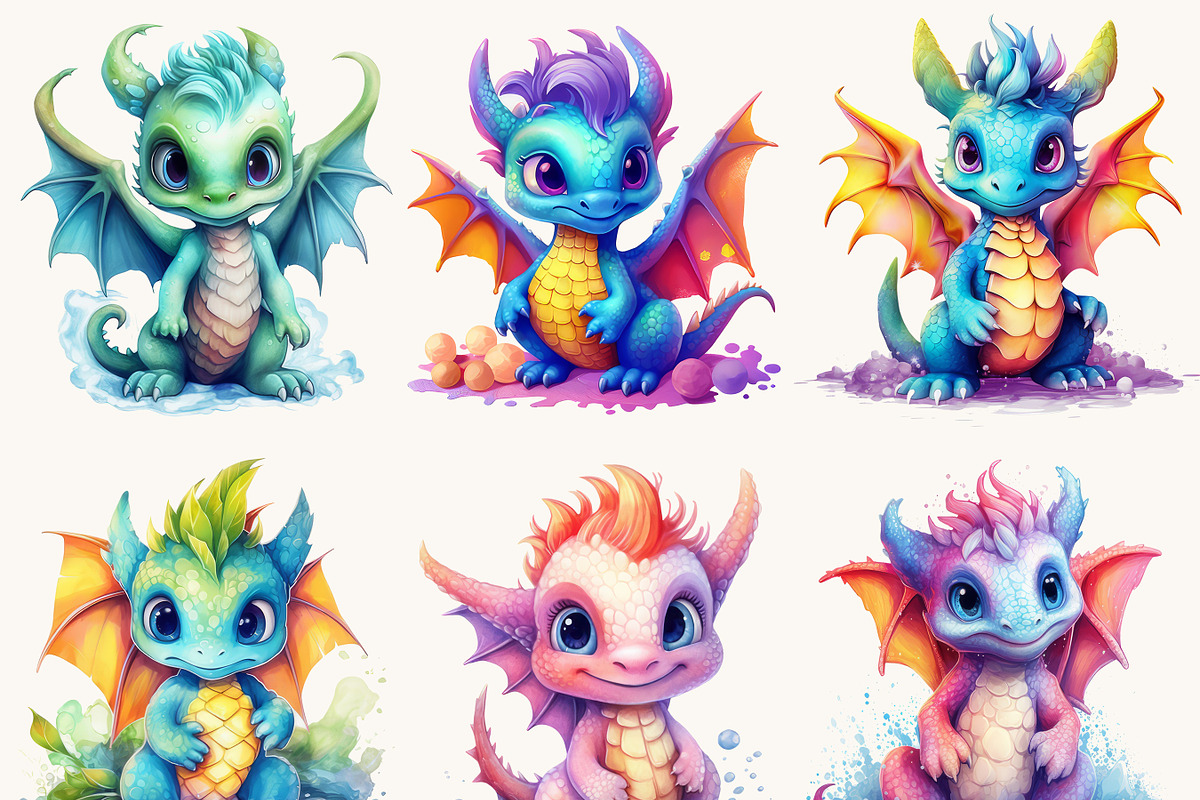 Colorful Baby Dragon Clipart Png, an Animal Illustration by BusyDaydesign (Photo 2 of 9)