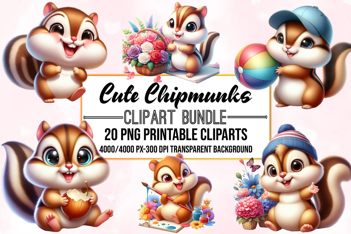 Cute Chipmunks Clipart Bundle, an Animal Illustration by Craft Nest (Photo 1 of 5)