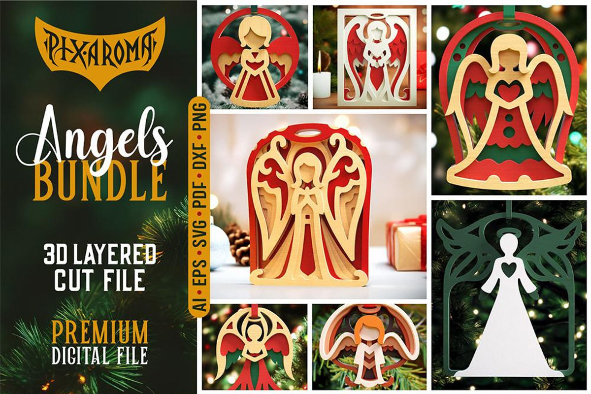 Angels Bundle 3D Layered Cut Files, a Decorative Illustration by pixaroma (Photo 1 of 5)
