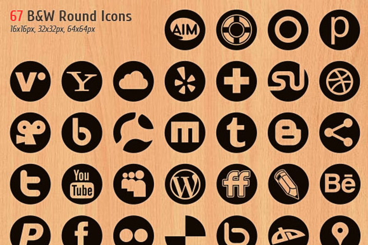 67 B&W Social Media Icons Set preview 3