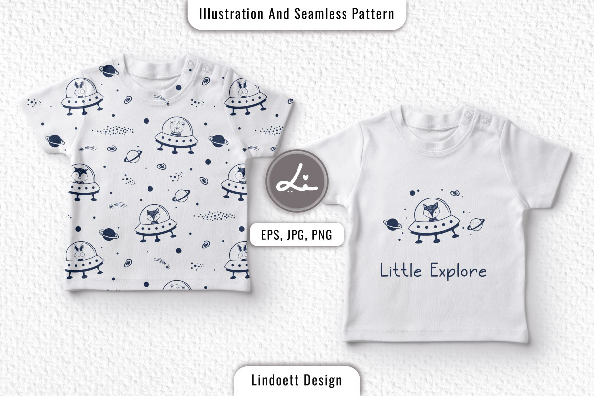 Cute pattern with space and animal, a Pattern Graphic by lindoet23 (Photo 2 of 4)