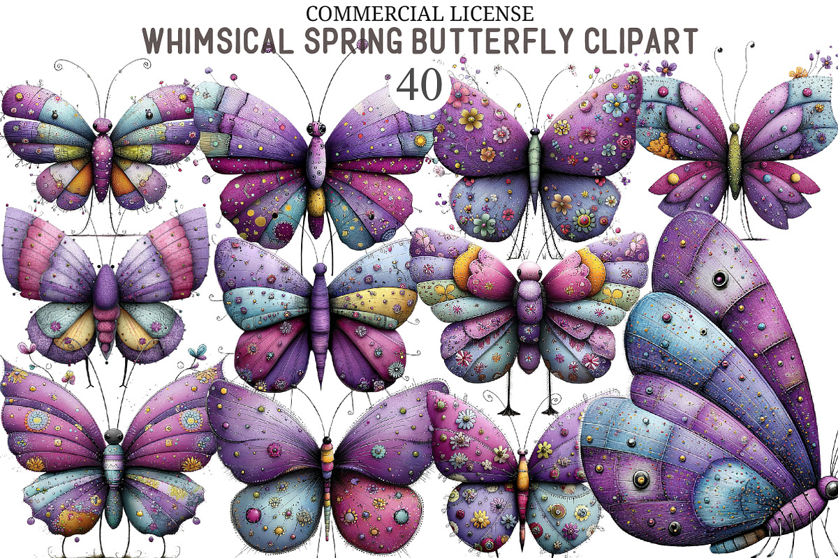 Whimsical Spring Butterfly Clipart, an Illustration by designcity5 (Photo 1 of 5)