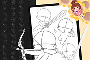 50 Chibi Procreate fighting Stamps, a Brush Add-On by DrawingStoryShop (Thumbnail 1 of 6)