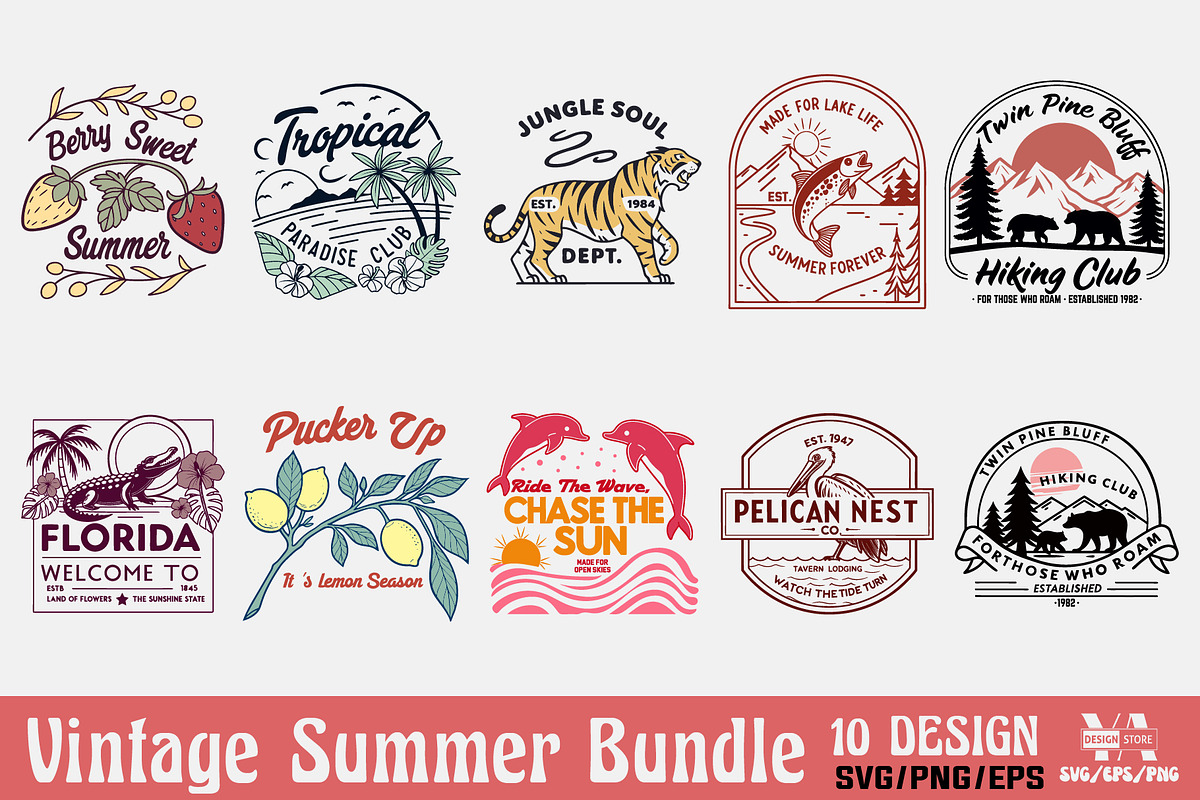 Vintage Summer PNG Sublimation Bundl, an Illustration by Ya_ Design Store (Photo 1 of 21)