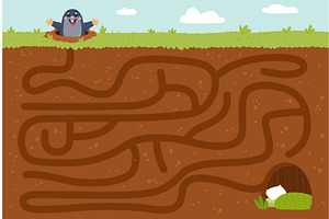 Mole maze game. Puzzle with cartoon, an Education Illustration by LadadikArt