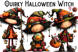 Quirky Halloween Witch Clipart, an Illustration by Pixels.Craft