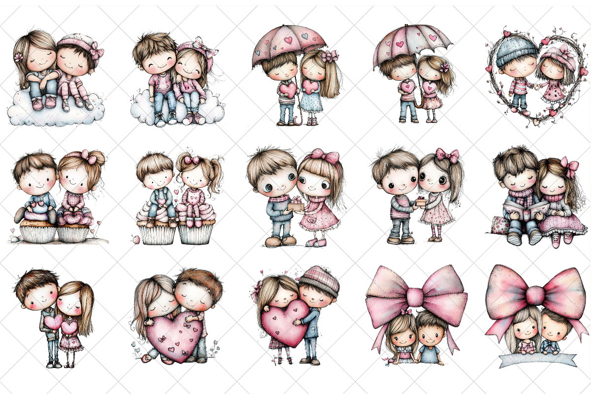 Sweet Pastel Valentine Couple Clipar, an Illustration by SinaCreation (Photo 2 of 6)