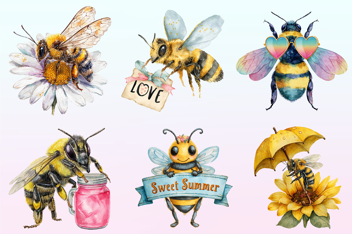 Watercolor Summer Bee Clipart, a Graphic by CitraGraphics (Photo 2 of 4)