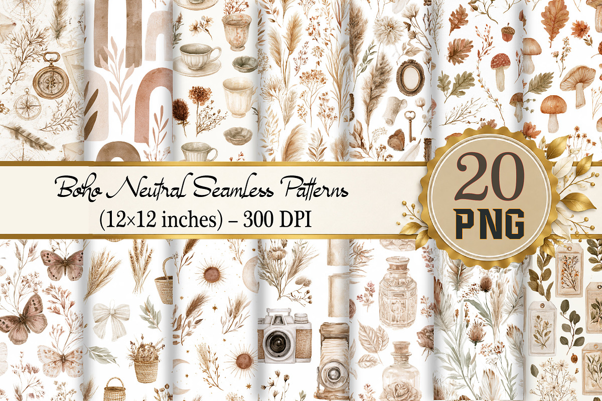 Boho Neutral Seamless Patterns, a Pattern Graphic by Design Market (Photo 1 of 4)