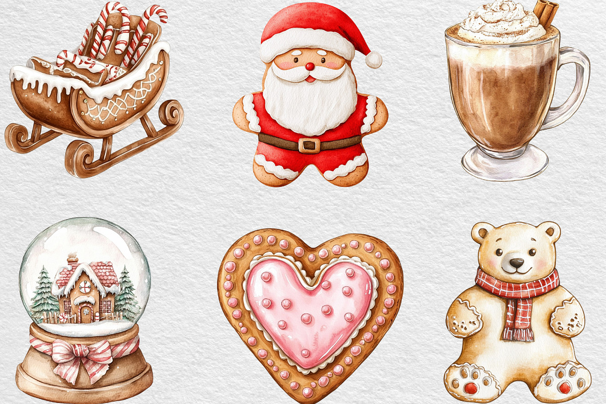 Watercolor Gingerbread Clipart, an Illustration by Black Bird Studio (Photo 4 of 6)