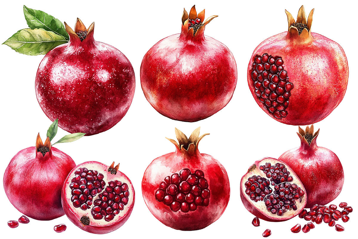 Pomegranate Watercolor Cliparts, an Illustration by Designworld (Photo 2 of 7)