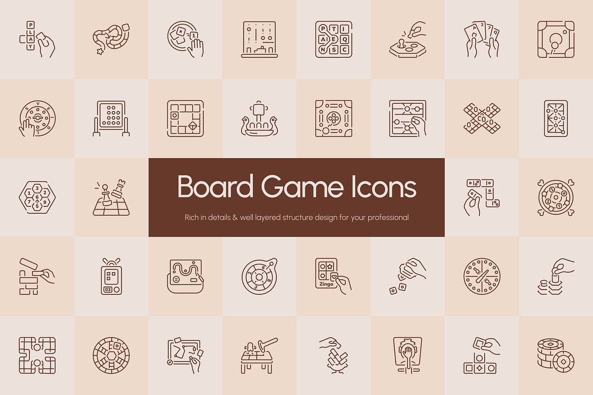 Board Game Icons Art Set, an Outline Icon by Prosymbols (Photo 1 of 7)