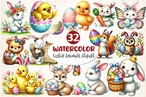 Watercolor Easter Animals Clipart, an Illustration by Dream Creation