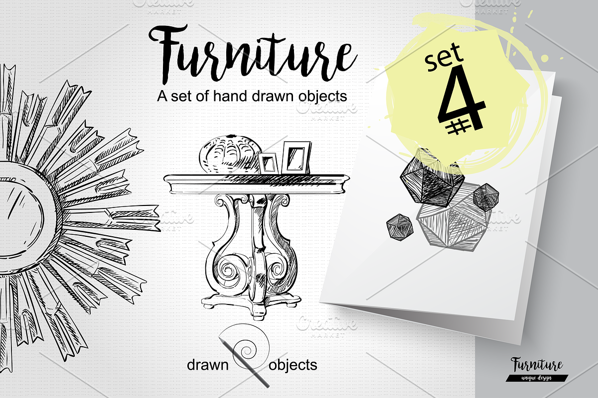 Furniture Hand drawn Vector set#4, a Decorative Illustration by Alltruecolours (Photo 1 of 4)