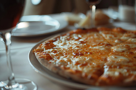 Fresh homemade pizza with cheese and meat, a Food & Drink Photo by AlyaAnd