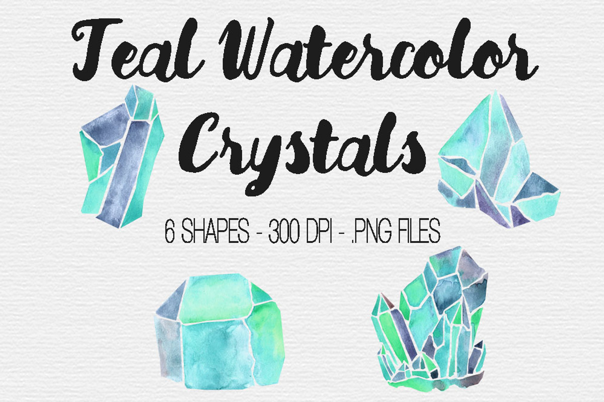 Teal Watercolor Crystal Clipart, an Illustration by TigerlilyDesignCo (Photo 1 of 2)