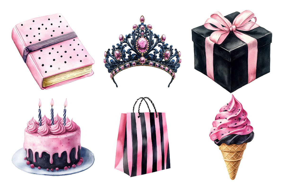Pink and Black Birthday PNG, an Illustration by SinaCreation (Photo 3 of 10)