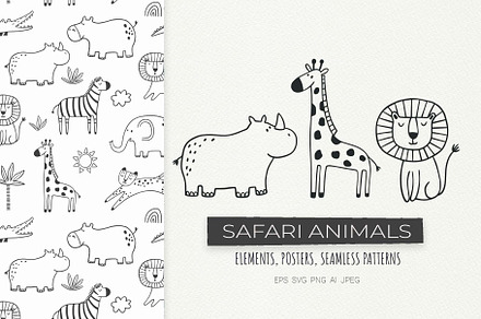 Safari Animals Doodle Clipart, an Animal Illustration by Irina Ostapenko